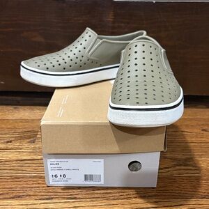 Native Khaki Slip-On Shoes with White Soles